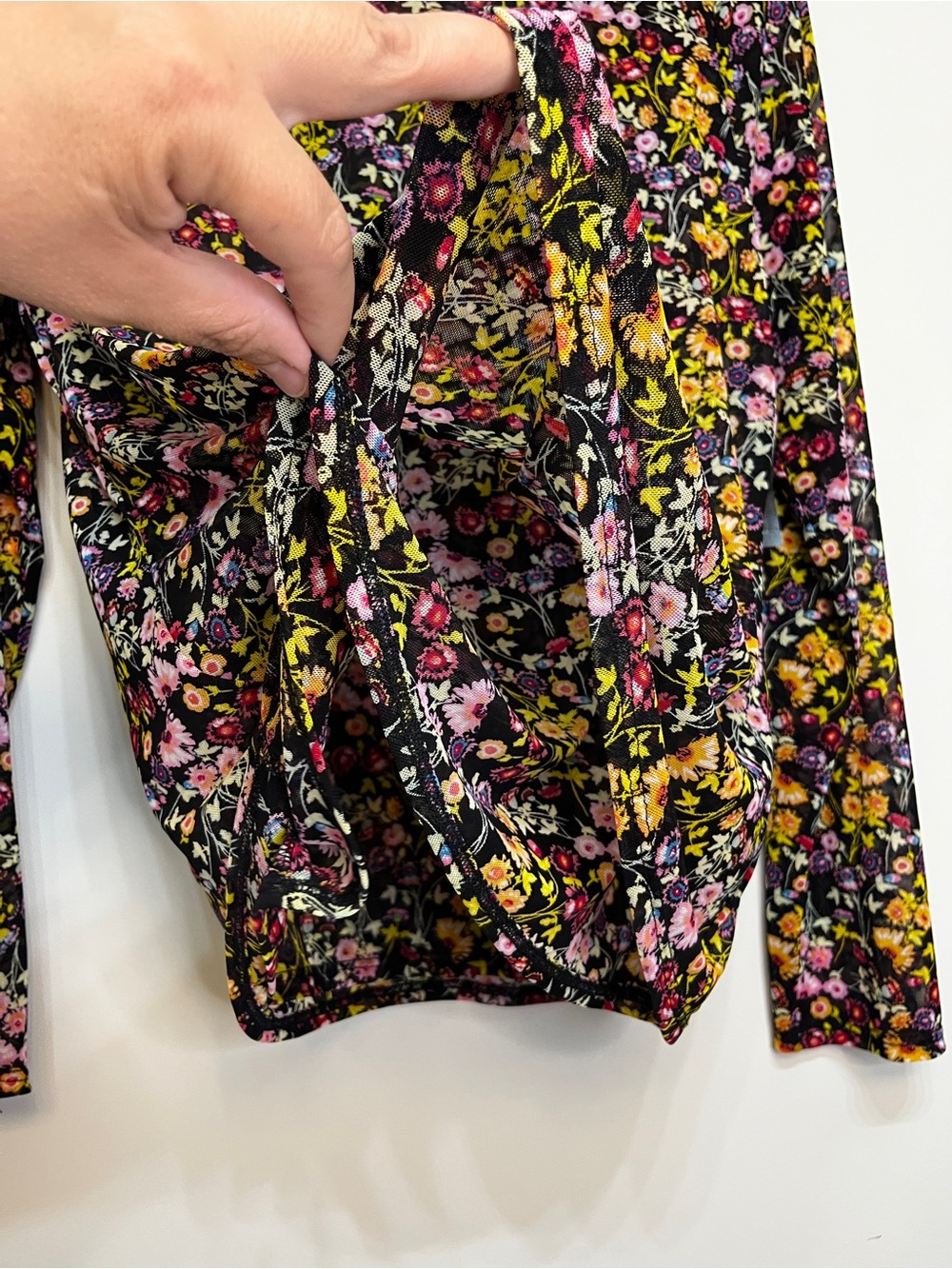 Floral Long-Sleeve Top - Black w Yellow & Pink Flowers - Picture 7 of 8
